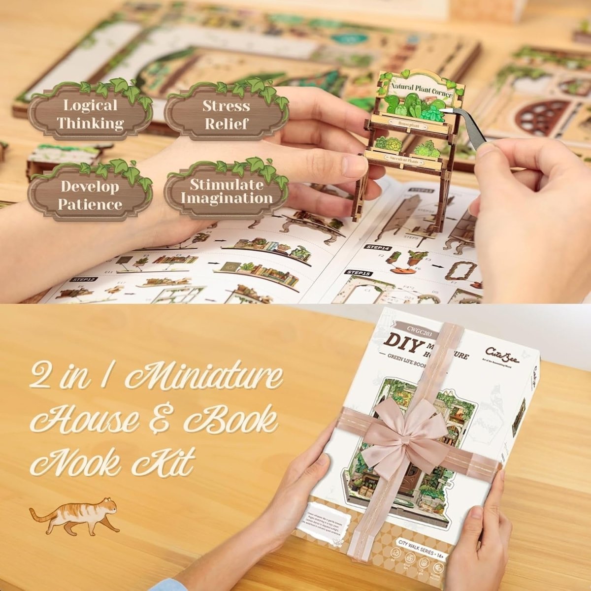 Explorers 3D Wooden Puzzle Green Life Bookshop 196 Pcs - Explorers Gifts