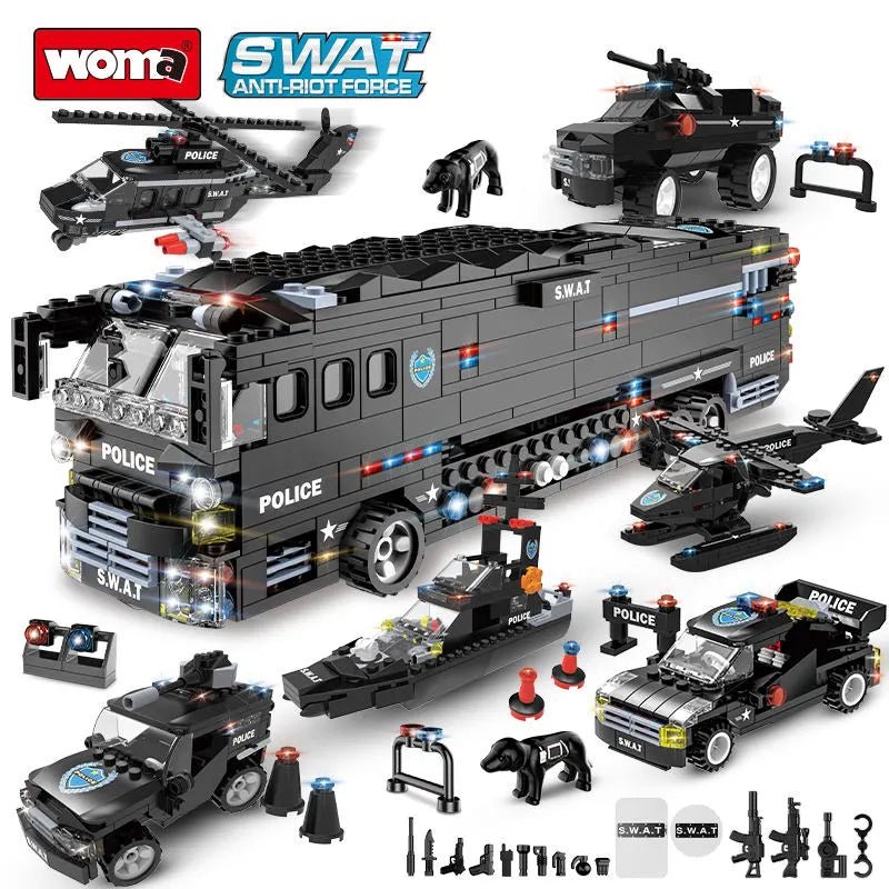 WOMA Thunderstorm Armoured Vehicle SWAT Anti - Riot Force Block Toys 1014 Pcs - Explorers Gifts
