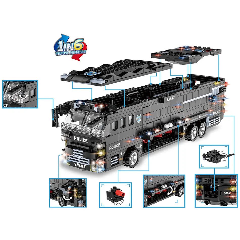 WOMA Thunderstorm Armoured Vehicle SWAT Anti - Riot Force Block Toys 1014 Pcs - Explorers Gifts