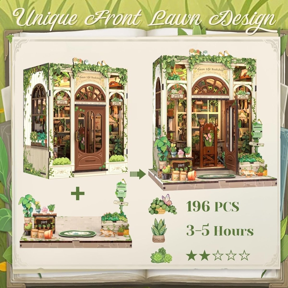 Explorers 3D Wooden Puzzle Green Life Bookshop 196 Pcs - Explorers Gifts