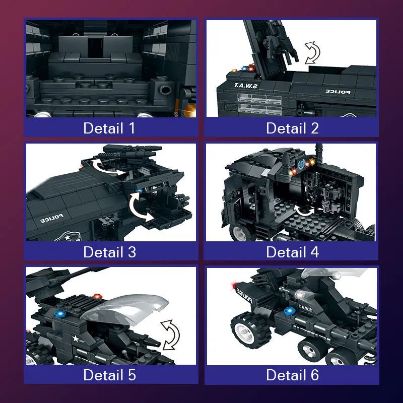 WOMA Thunderstorm Armoured Vehicle SWAT Anti - Riot Force Block Toys 1413 Pcs - Explorers Gifts