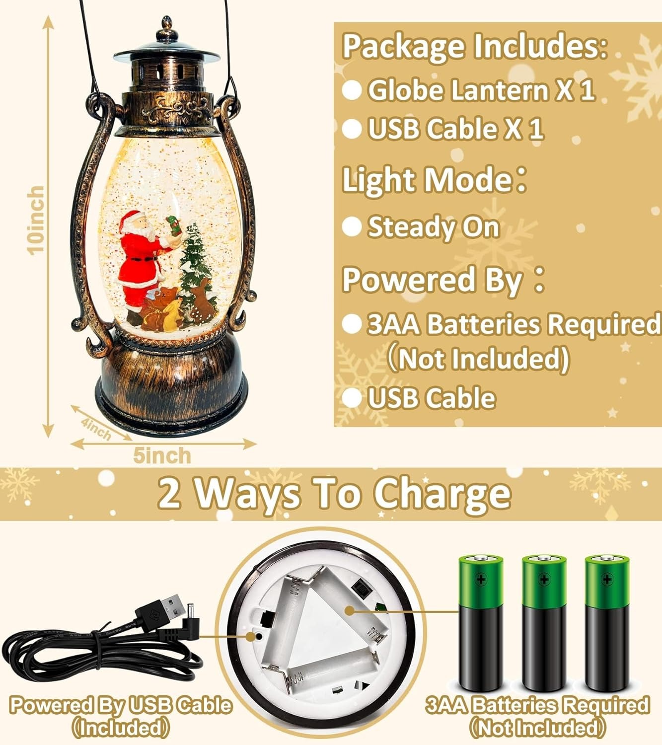 Explorers Santa Snowman Snow Water Lantern WDL-2112B