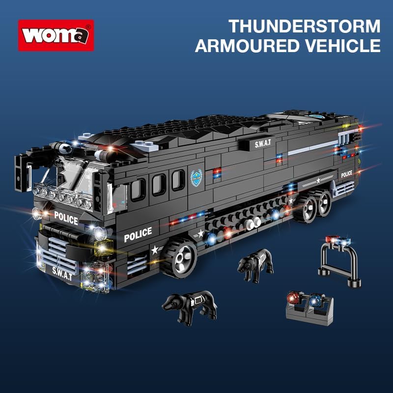WOMA Thunderstorm Armoured Vehicle SWAT Anti - Riot Force Block Toys 1014 Pcs - Explorers Gifts