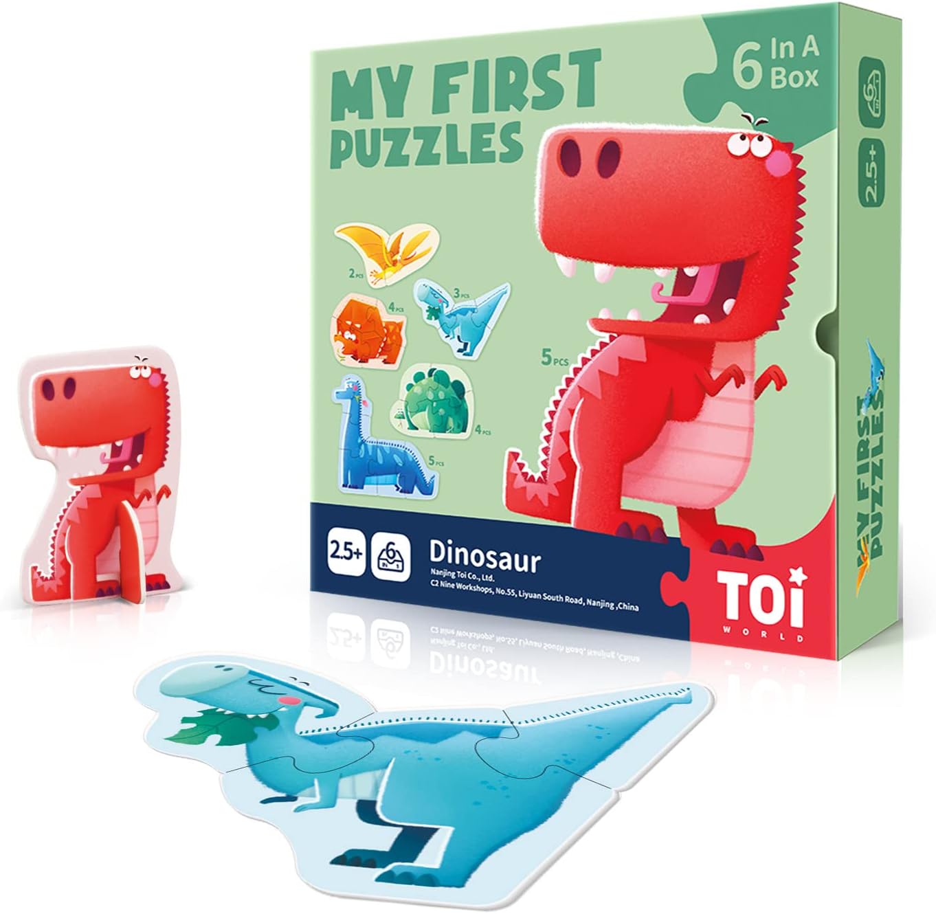 TOI World My First Puzzles Dinosaur Leveled Puzzles 6 in 1 Progressive Puzzles - Explorers Gifts