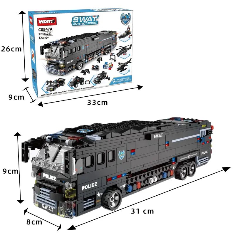 WOMA Thunderstorm Armoured Vehicle SWAT Anti - Riot Force Block Toys 1014 Pcs - Explorers Gifts