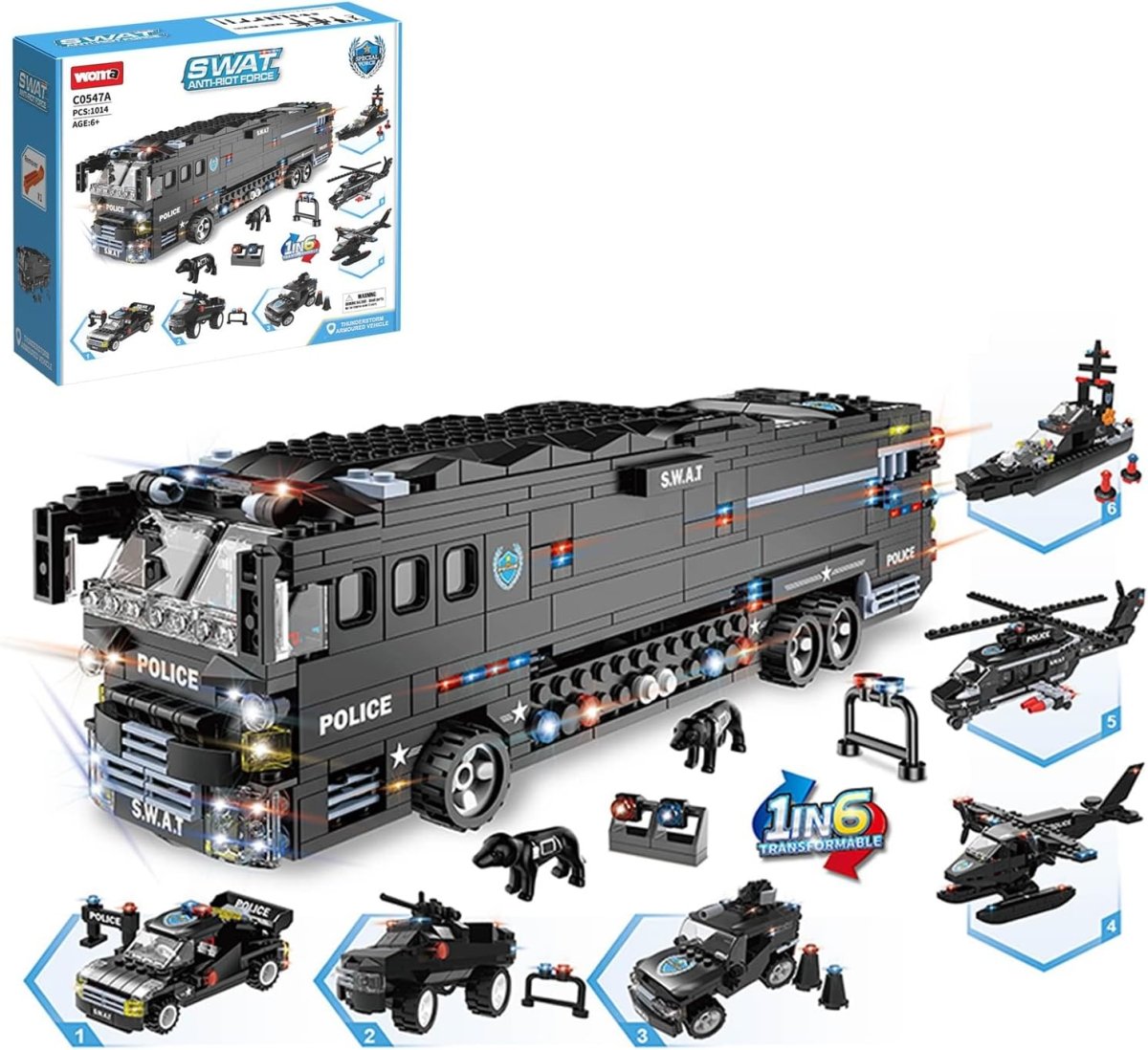 WOMA Thunderstorm Armoured Vehicle SWAT Anti - Riot Force Block Toys 1014 Pcs - Explorers Gifts