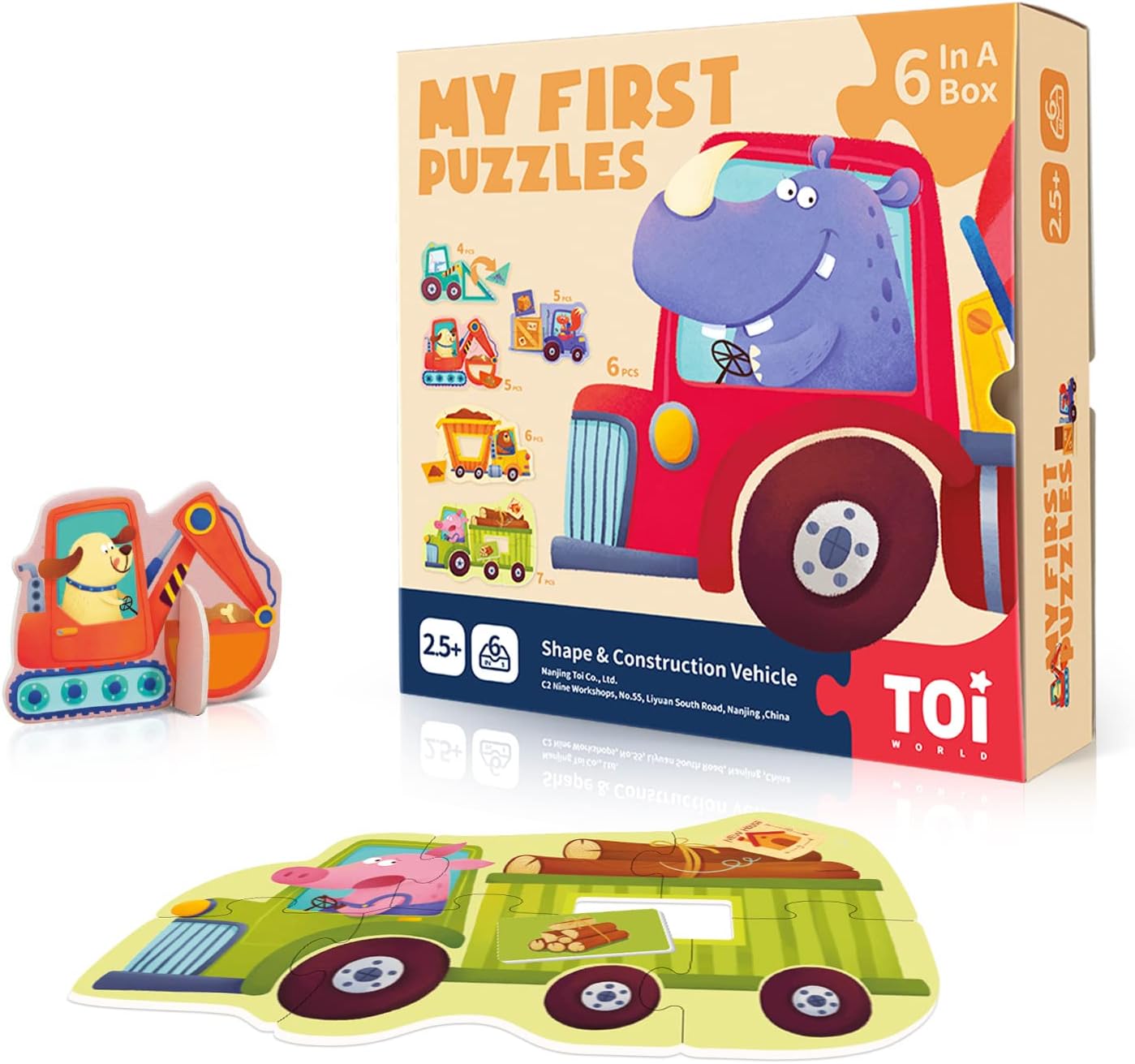 TOI World My First Puzzles Shape & Construction Vehicle 6 in 1 Puzzles - Explorers Gifts