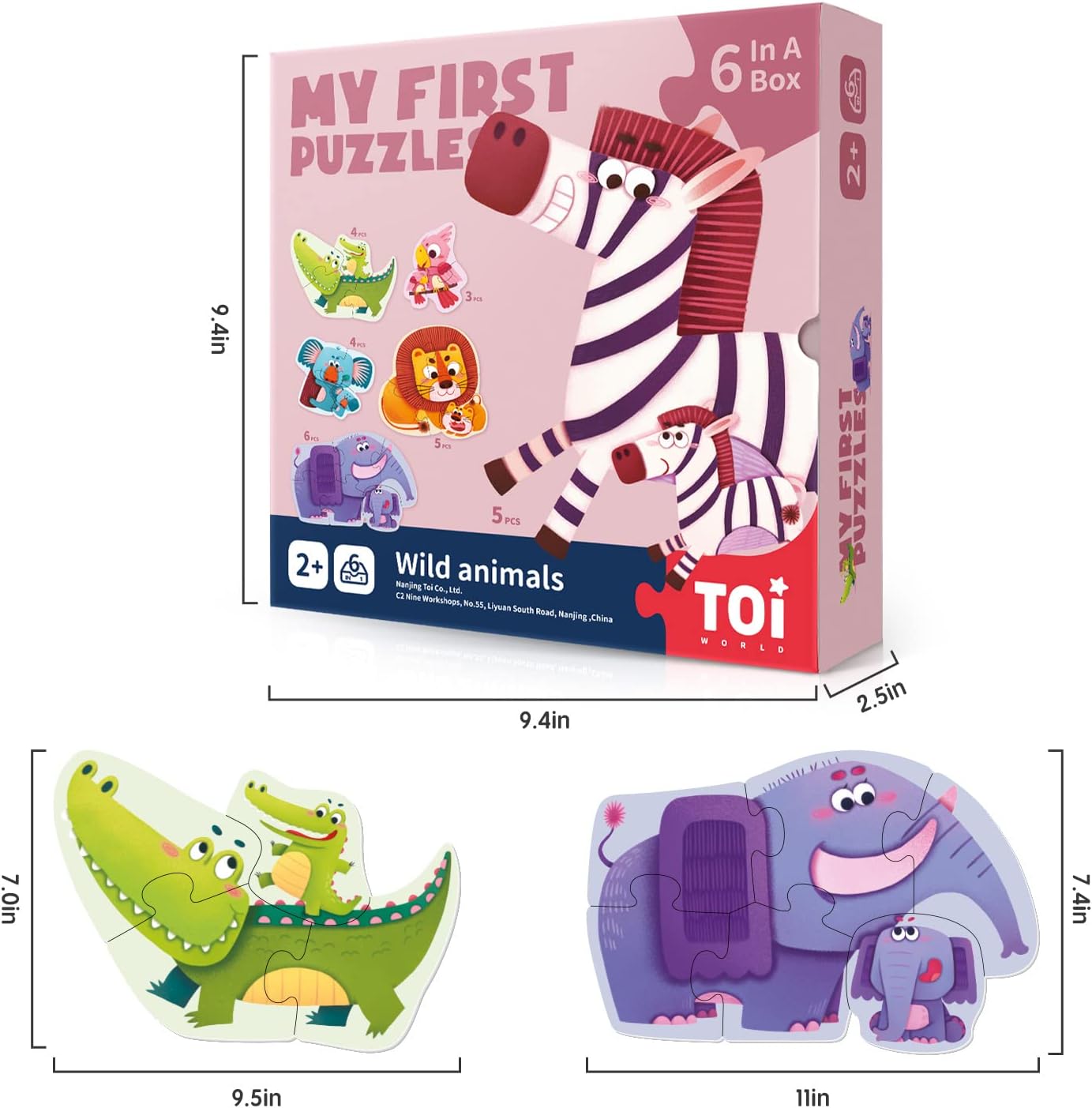 TOI World My First Puzzles Wild Animals 6 in 1 Puzzles - Explorers Gifts