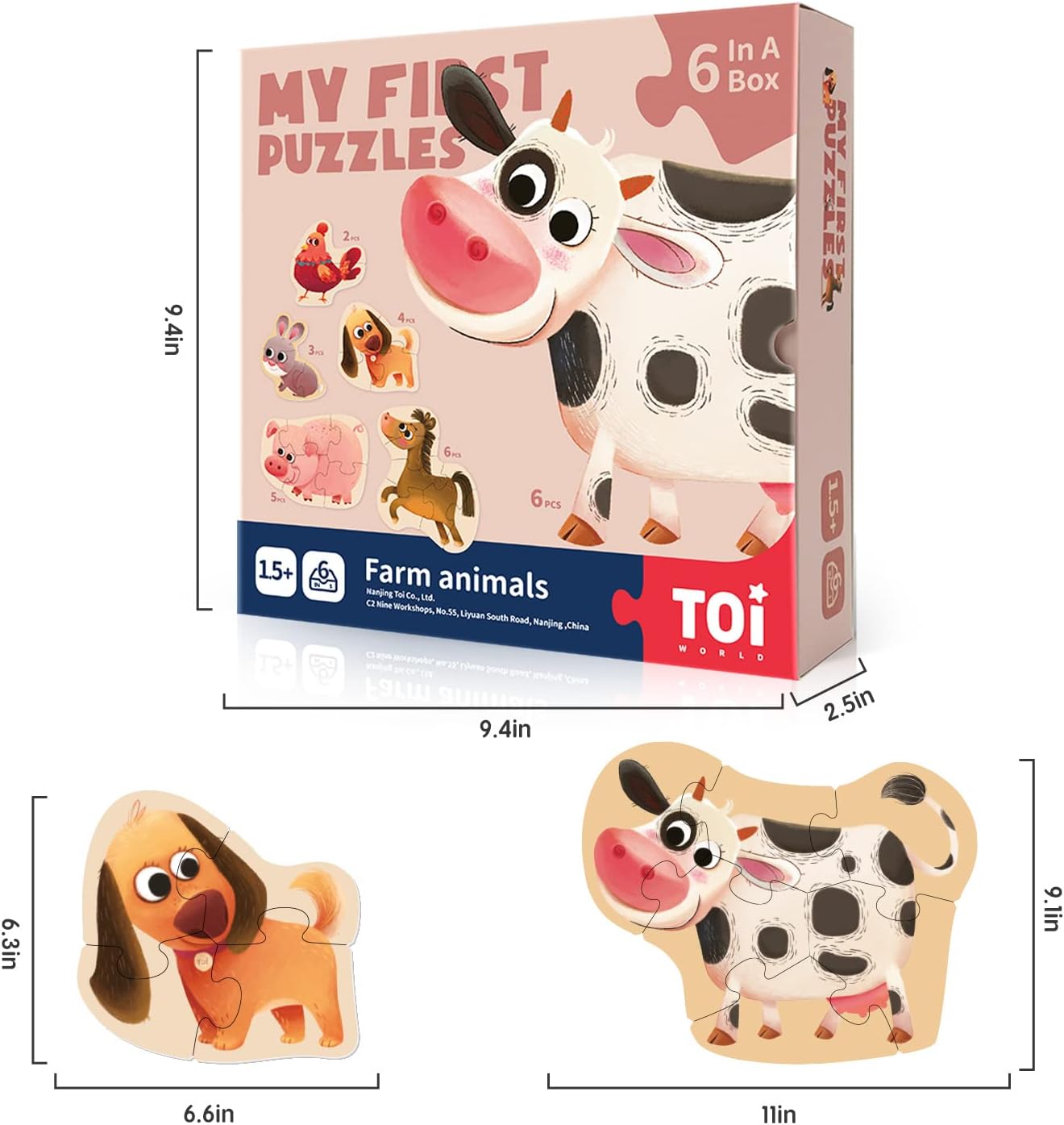 TOI World My First Puzzles Farm Animals 6 in 1 Puzzles - Explorers Gifts