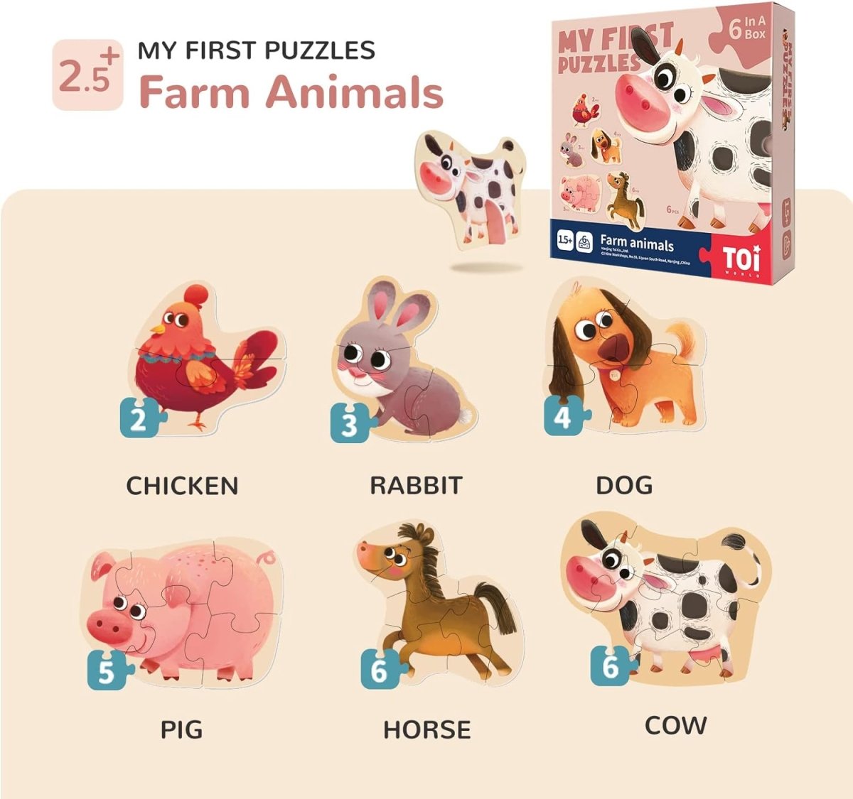 TOI World My First Puzzles Farm Animals 6 in 1 Puzzles - Explorers Gifts