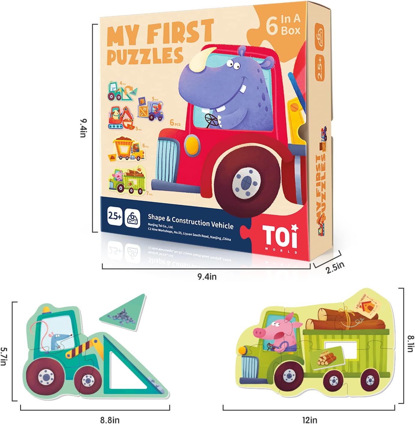 TOI World My First Puzzles Shape & Construction Vehicle 6 in 1 Puzzles - Explorers Gifts