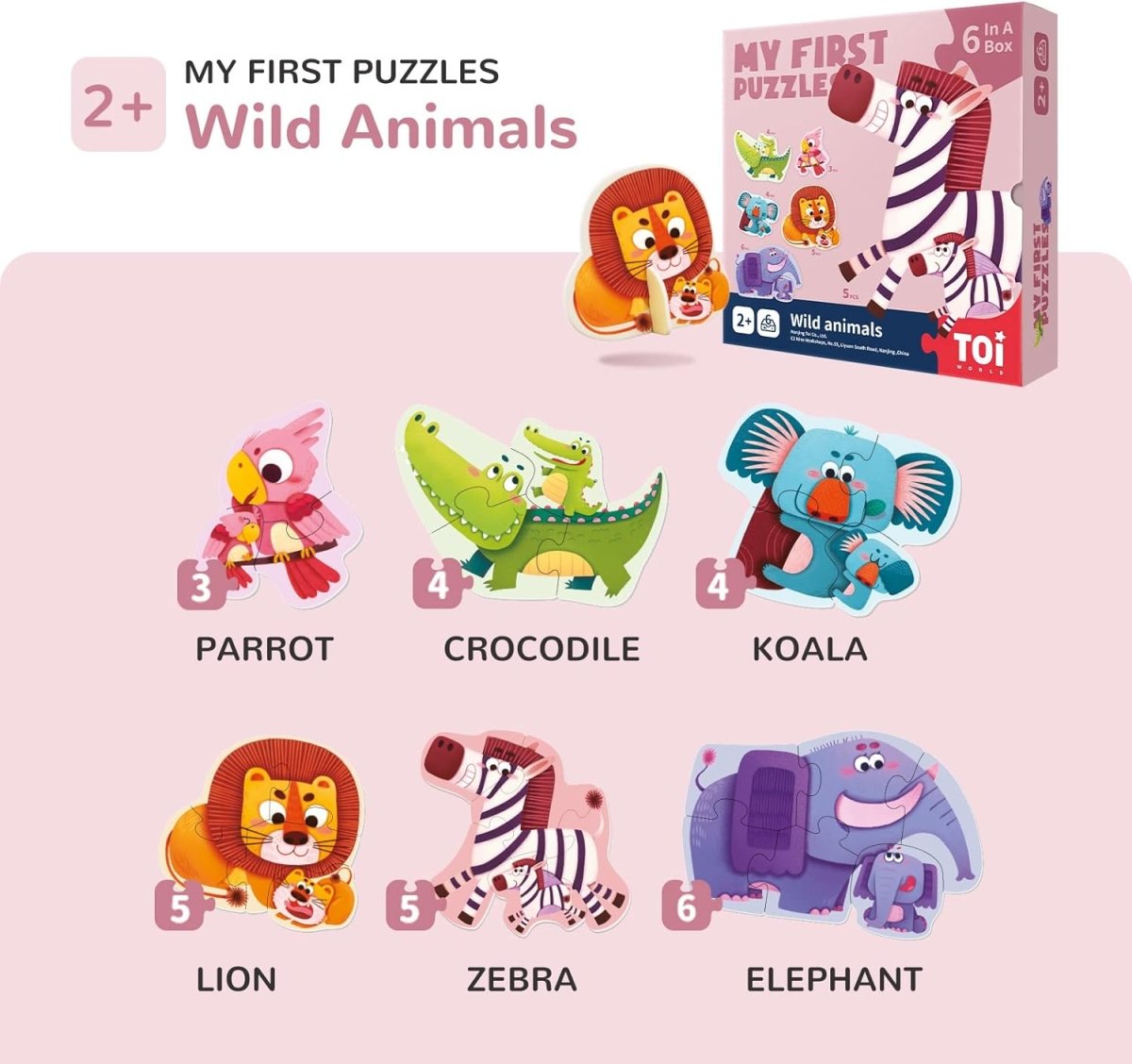 TOI World My First Puzzles Wild Animals 6 in 1 Puzzles - Explorers Gifts