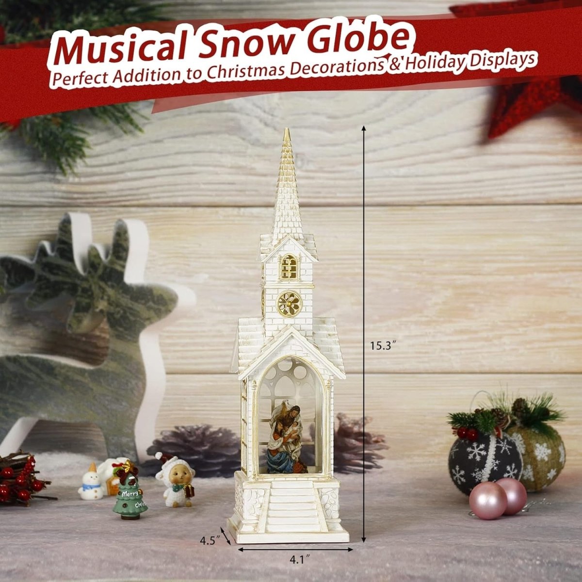 Explorers Angel Snow Water Lantern Single Church - 16inch - Explorers Gifts