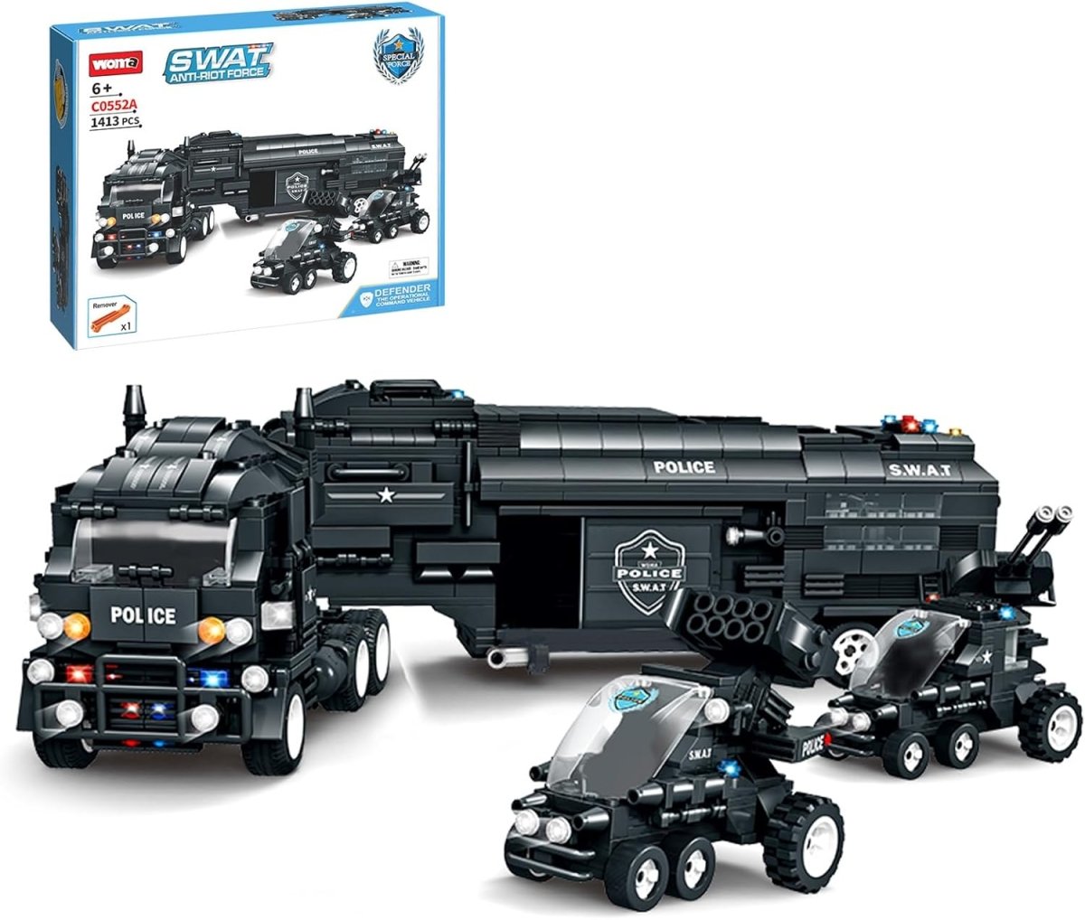 WOMA Thunderstorm Armoured Vehicle SWAT Anti - Riot Force Block Toys 1413 Pcs - Explorers Gifts