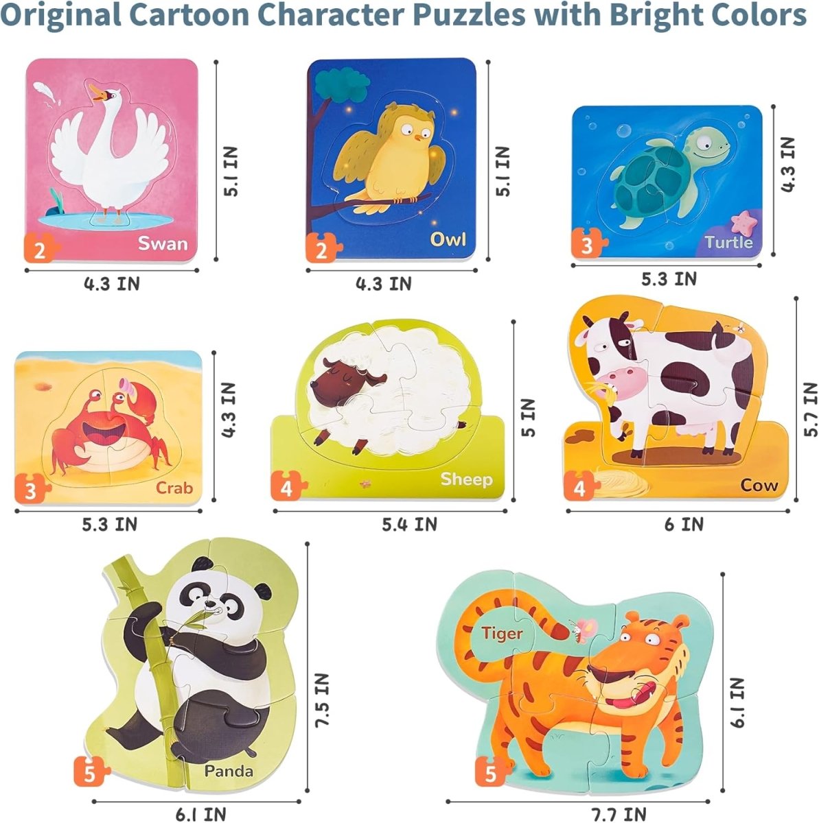 TOI World Animals Leveled Puzzles 8 in 1 Progressive Puzzles Step 1 - Explorers Gifts