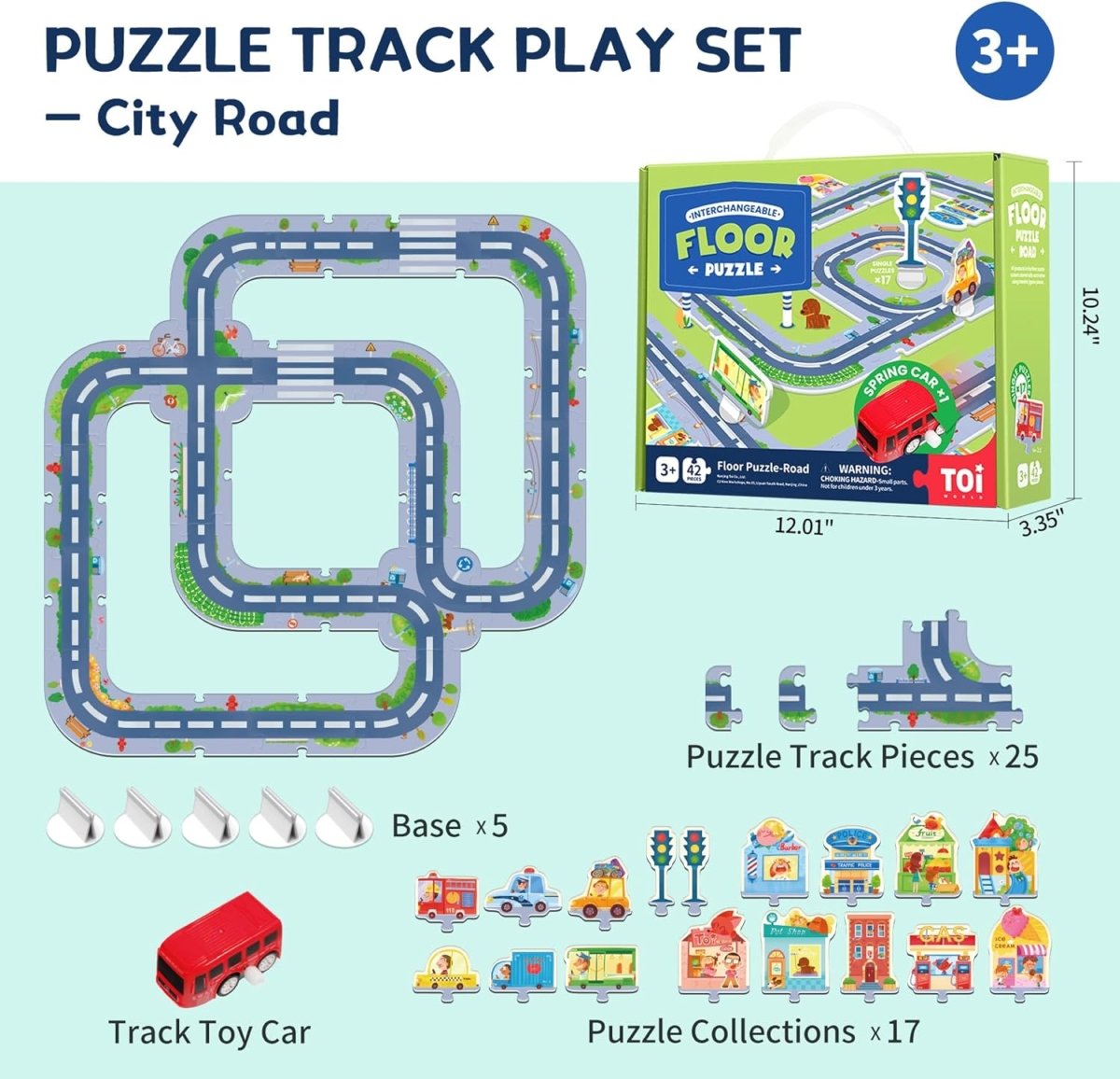 TOI World Floor Puzzle - Road Interchangeable Floor Puzzles 42 Pcs - Explorers Gifts