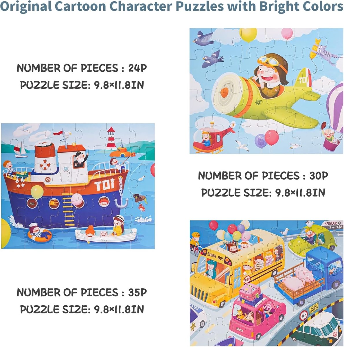 TOI World Traffic Leveled Puzzles 3 in 1 Progressive Puzzles Step 3 - Explorers Gifts