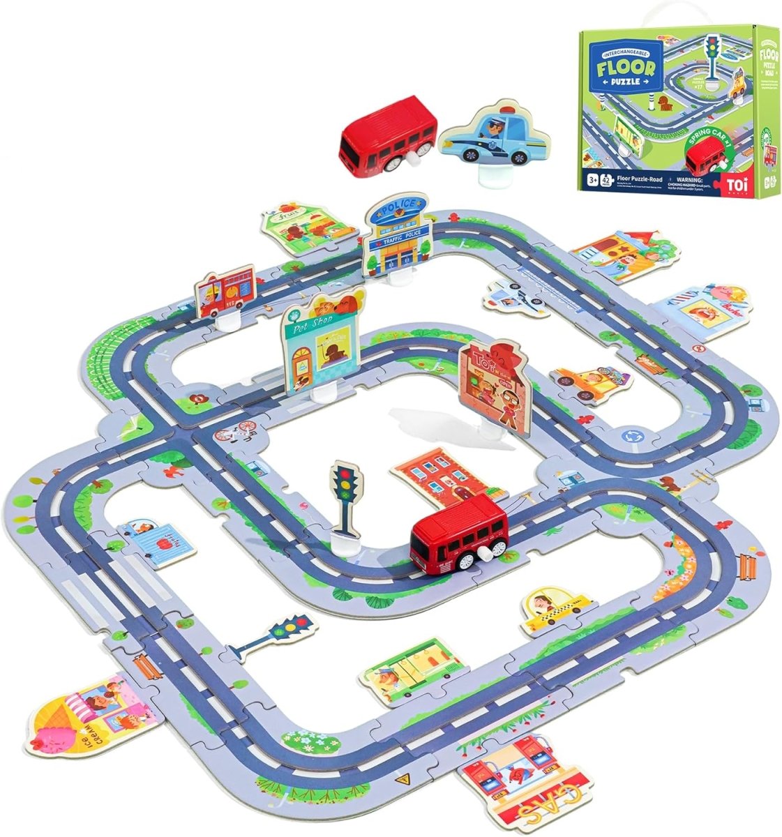 TOI World Floor Puzzle - Road Interchangeable Floor Puzzles 42 Pcs - Explorers Gifts