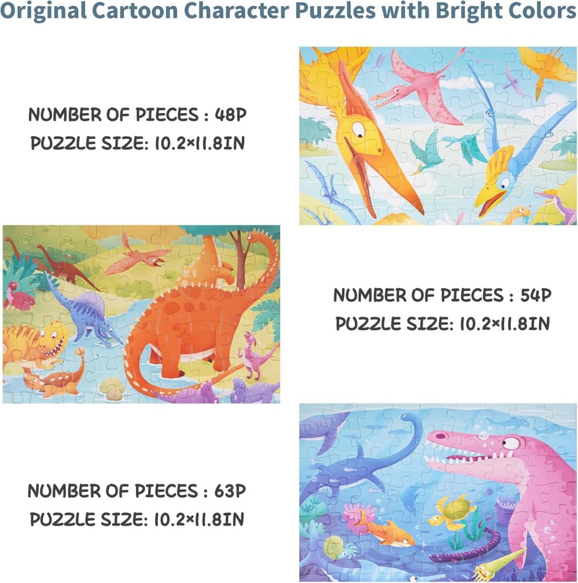 TOI World Dinosaur Leveled Puzzles 3 in 1 Progressive Puzzles Step 4 - Explorers Gifts