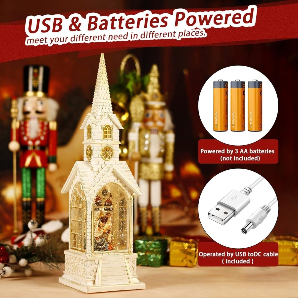 Explorers Angel Snow Water Lantern Single Church - 16inch - Explorers Gifts
