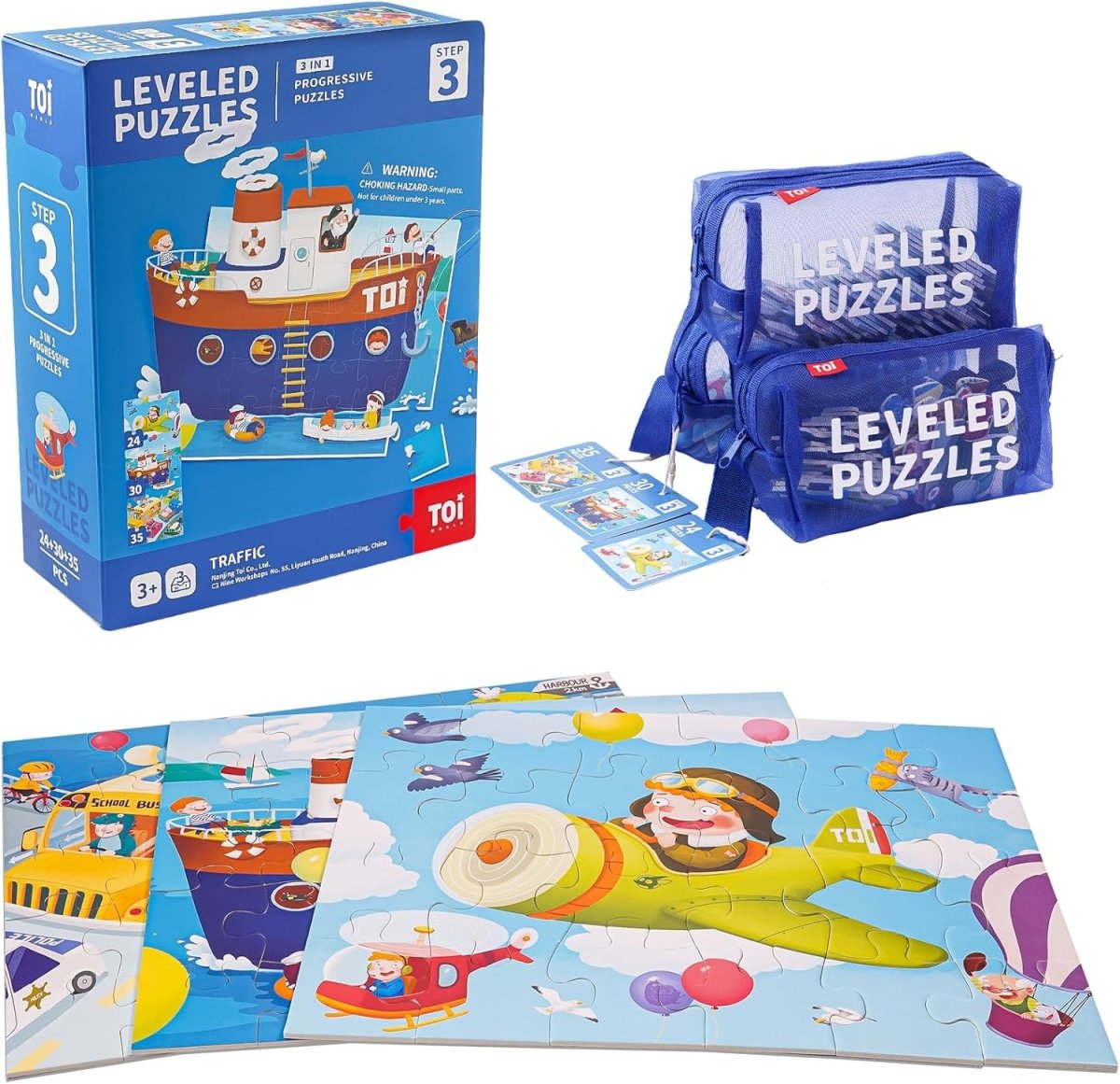 TOI World Traffic Leveled Puzzles 3 in 1 Progressive Puzzles Step 3 - Explorers Gifts