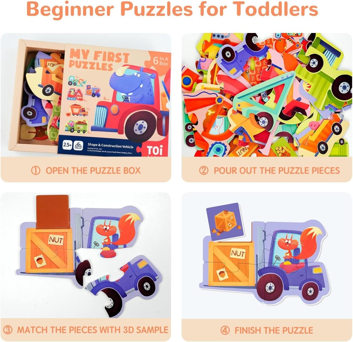 TOI World My First Puzzles Shape & Construction Vehicle 6 in 1 Puzzles - Explorers Gifts