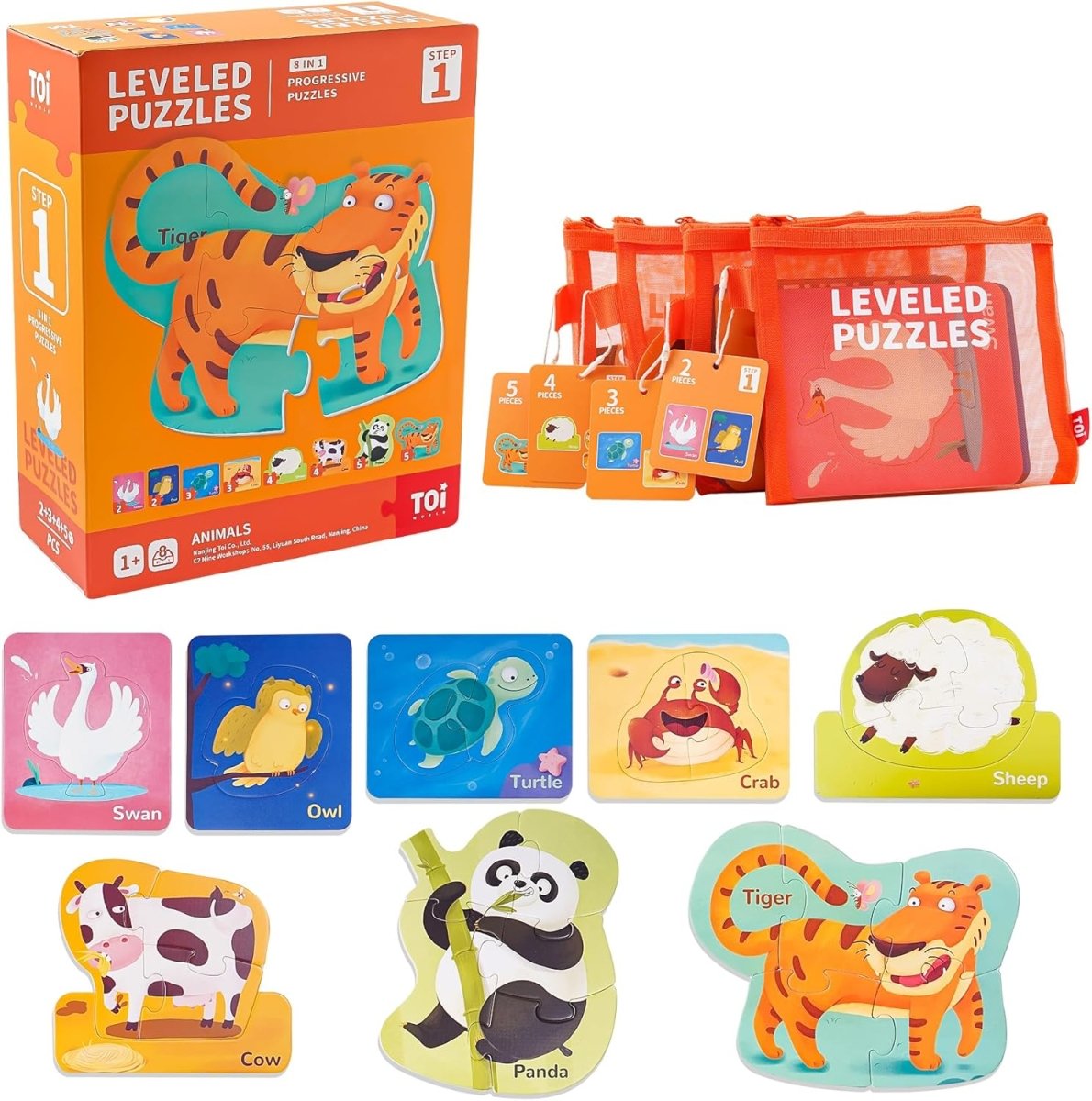 TOI World Animals Leveled Puzzles 8 in 1 Progressive Puzzles Step 1 - Explorers Gifts