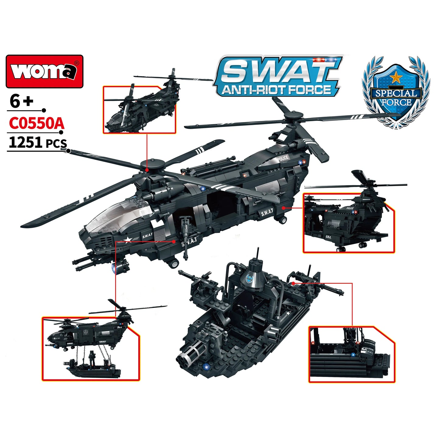 WOMA The Air Freighter SWAT Anti - Riot Force Block Toys 1251 Pcs - Explorers Gifts