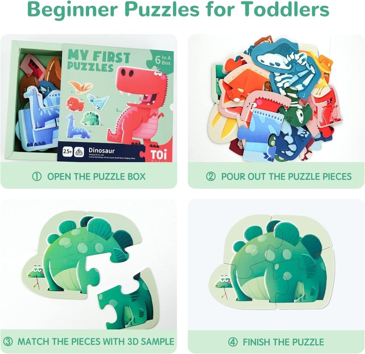TOI World My First Puzzles Dinosaur Leveled Puzzles 6 in 1 Progressive Puzzles - Explorers Gifts