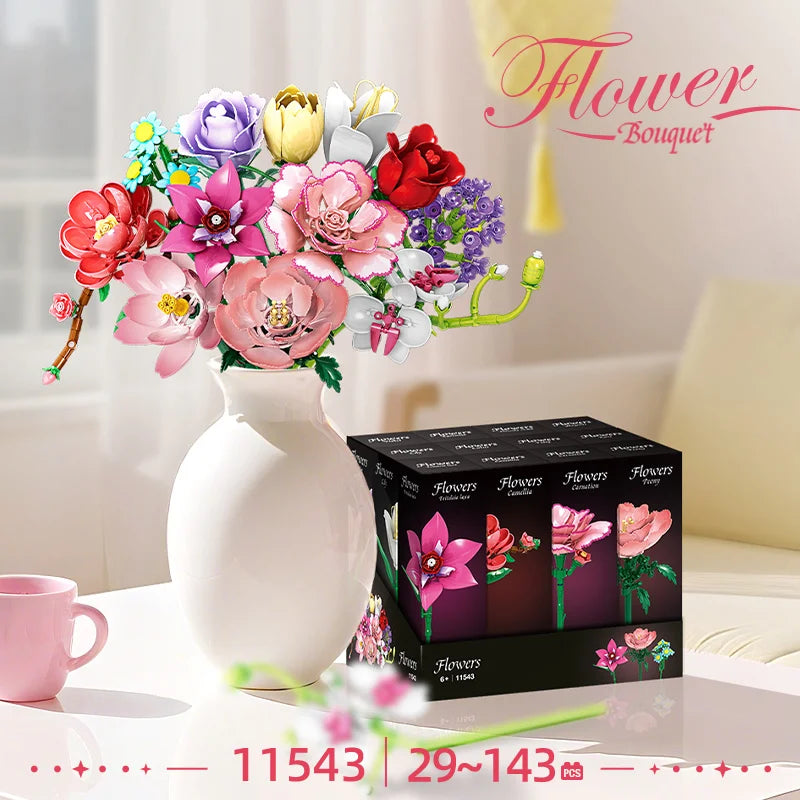 Woma 12-Type Flower Bouquet Building Blocks Toy Only One Flower