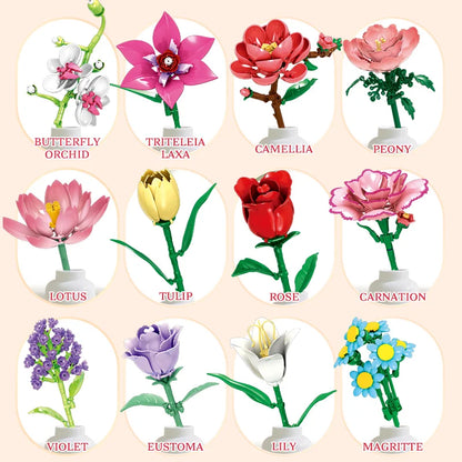 Woma 12-Type Flower Bouquet Building Blocks Toy Only One Flower