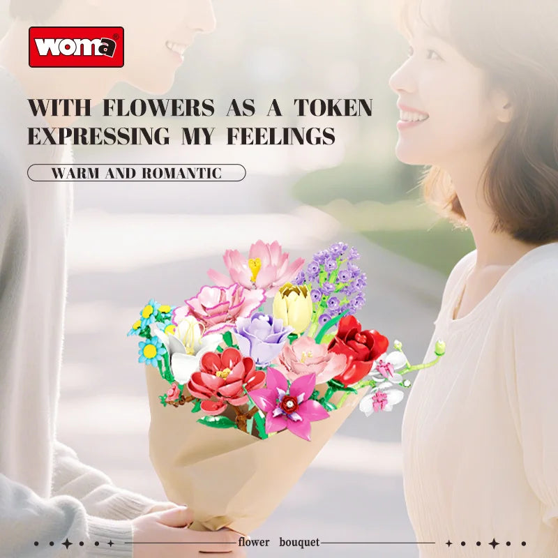 Woma 12-Type Flower Bouquet Building Blocks Toy Only One Flower
