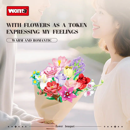 Woma 12-Type Flower Bouquet Building Blocks Toy Only One Flower
