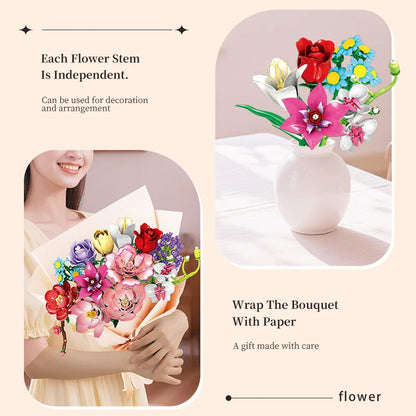 Woma 12-Type Flower Bouquet Building Blocks Toy Only One Flower