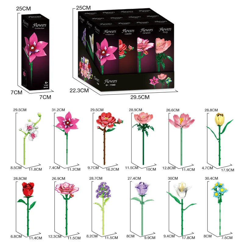 Woma 12-Type Flower Bouquet Building Blocks Toy Only One Flower