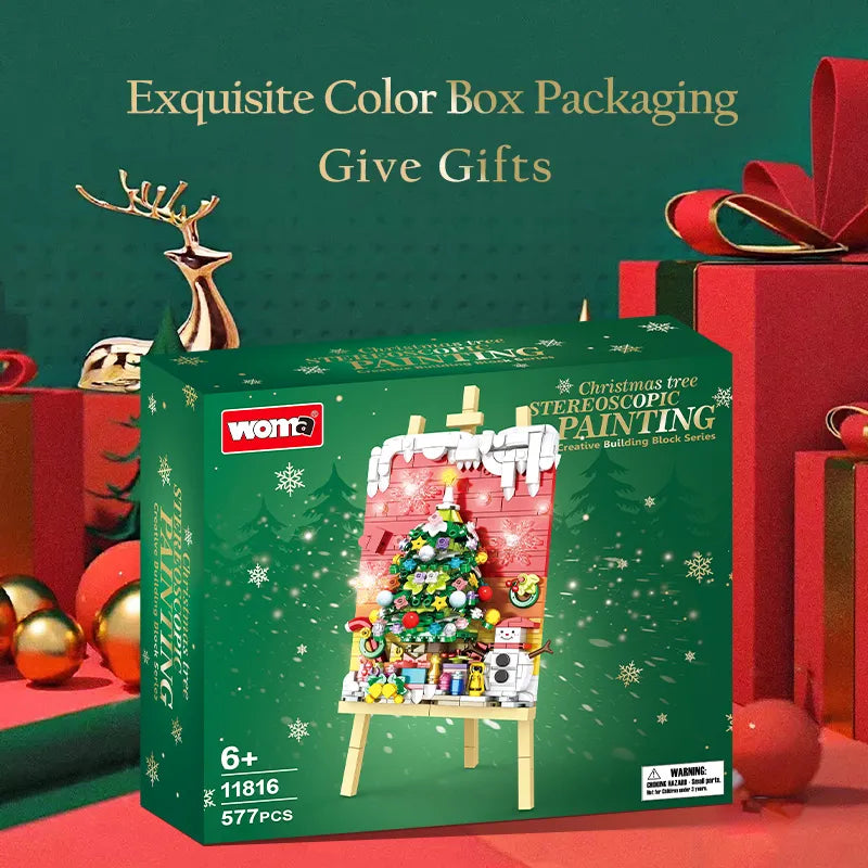 WOMA Creative Building Block Series Christmax Tree Stereoscopic Painting Block Toys 577 Pcs