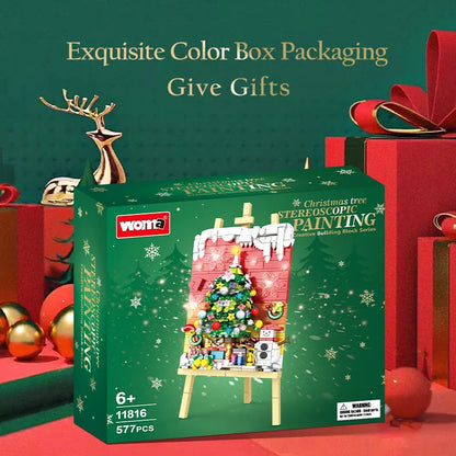 WOMA Creative Building Block Series Christmax Tree Stereoscopic Painting Block Toys 577 Pcs