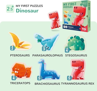 TOI World My First Puzzles Dinosaur Leveled Puzzles 6 in 1 Progressive Puzzles - Explorers Gifts
