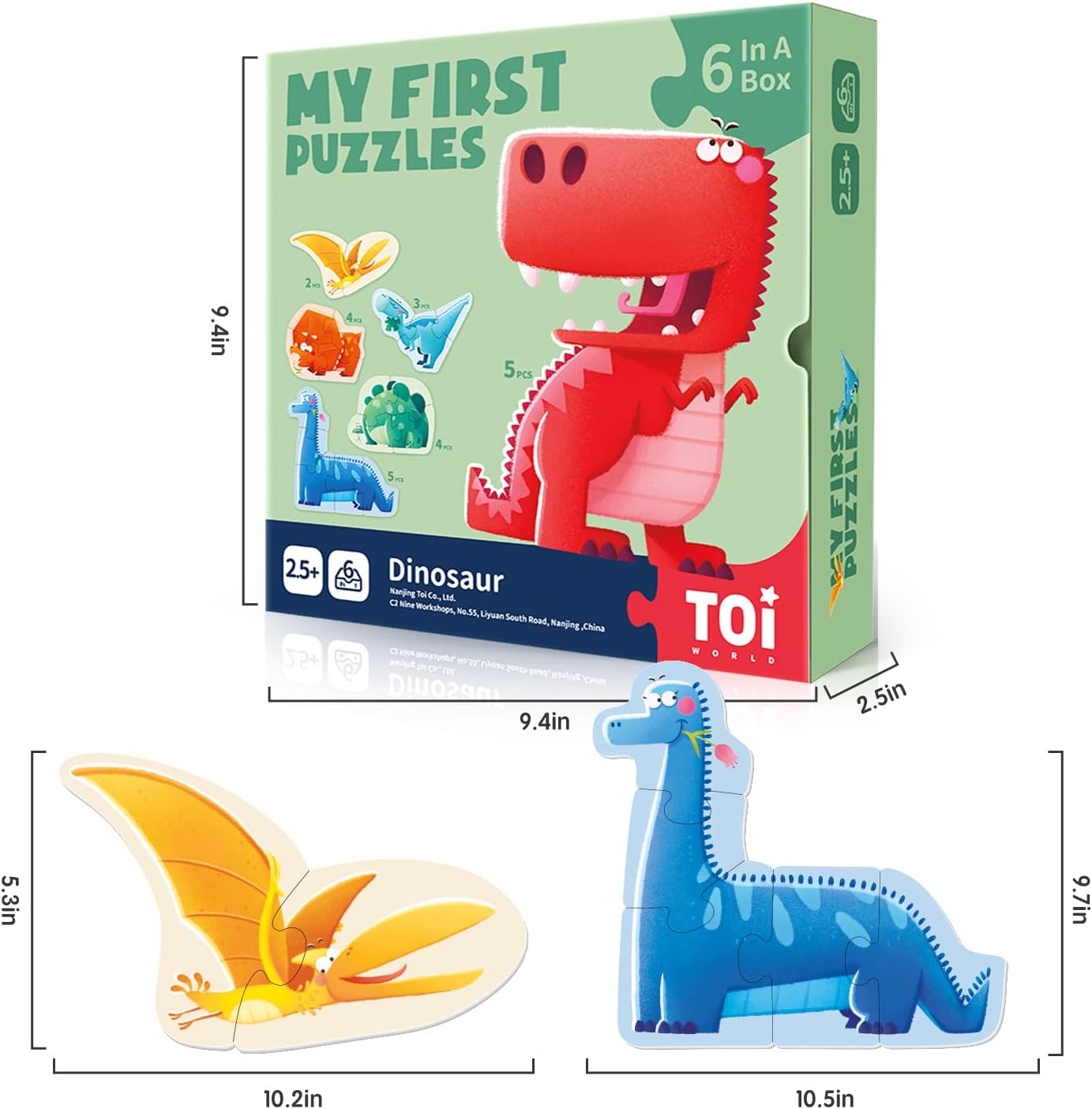 TOI World My First Puzzles Dinosaur Leveled Puzzles 6 in 1 Progressive Puzzles - Explorers Gifts