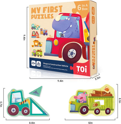 TOI World My First Puzzles Shape & Construction Vehicle 6 in 1 Puzzles - Explorers Gifts