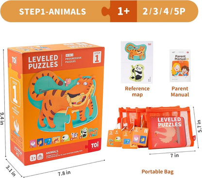 TOI World Animals Leveled Puzzles 8 in 1 Progressive Puzzles Step 1 - Explorers Gifts