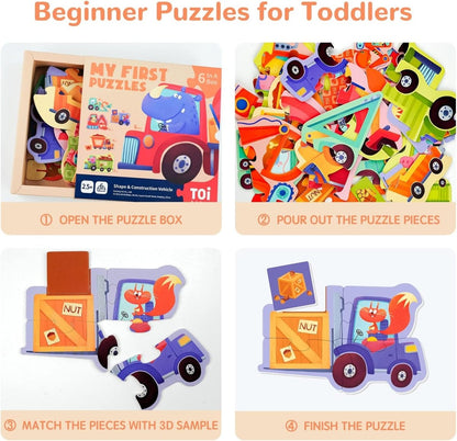 TOI World My First Puzzles Shape & Construction Vehicle 6 in 1 Puzzles - Explorers Gifts
