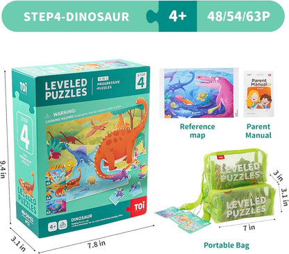 TOI World Dinosaur Leveled Puzzles 3 in 1 Progressive Puzzles Step 4 - Explorers Gifts