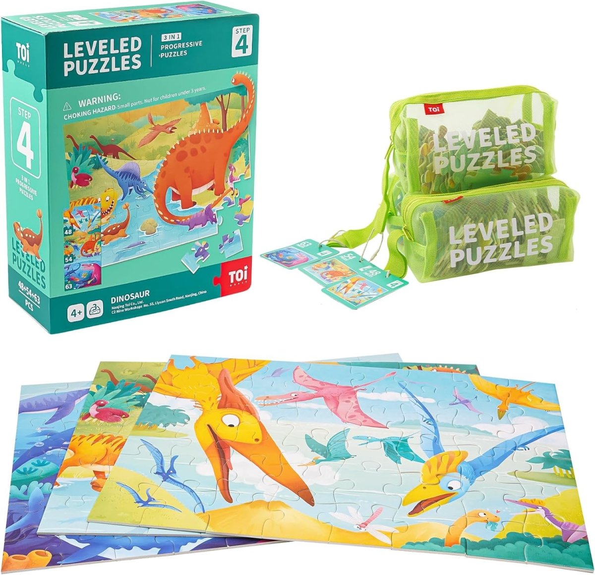 TOI World Dinosaur Leveled Puzzles 3 in 1 Progressive Puzzles Step 4 - Explorers Gifts