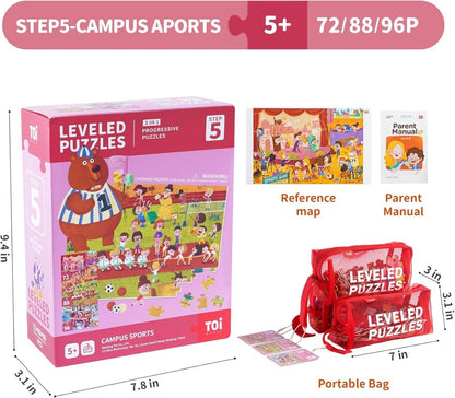 TOI World Campus Sports Leveled Puzzles 3 in 1 Progressive Puzzles Step 5 - Explorers Gifts