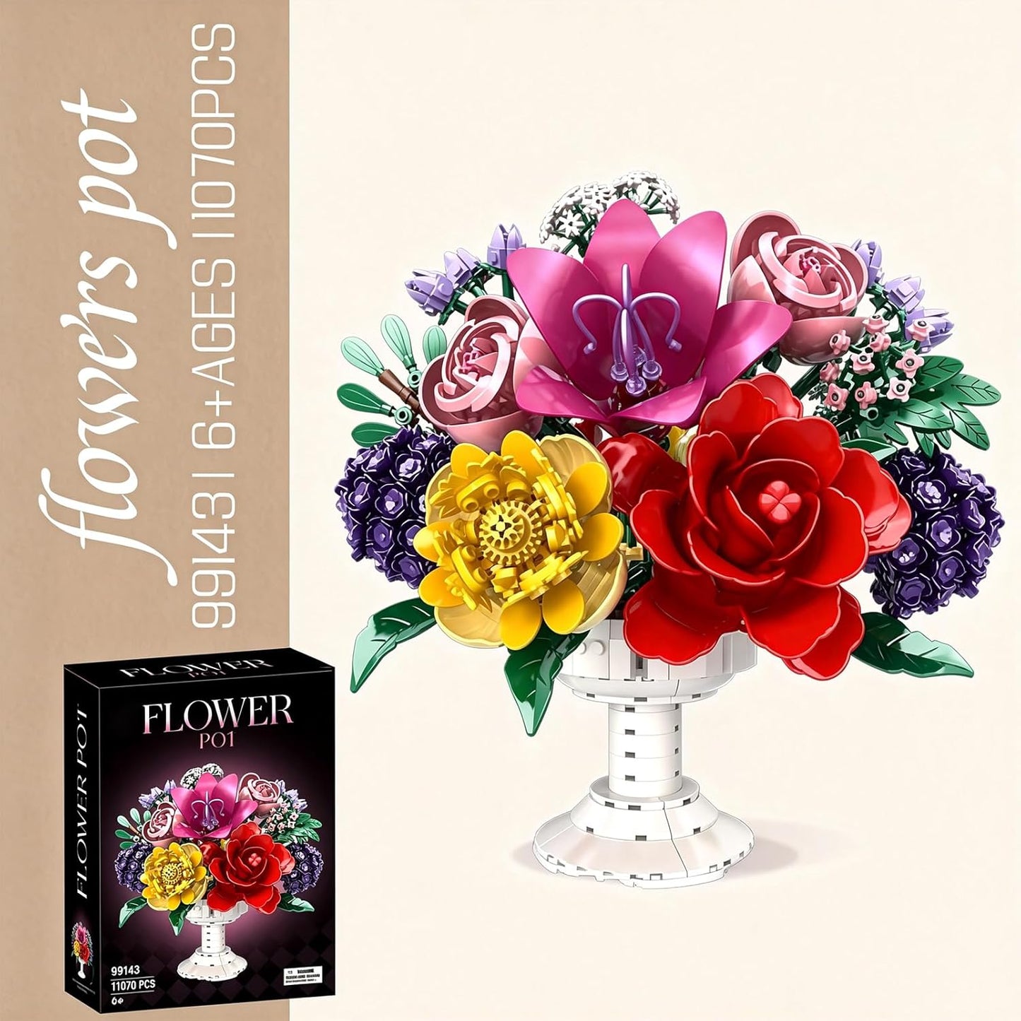 Woma Flower Bouquet Building Blocks Set for Adults 1070 Pcs