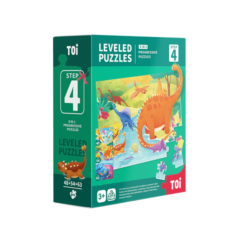 TOI World Dinosaur Leveled Puzzles 3 in 1 Progressive Puzzles Step 4 - Explorers Gifts