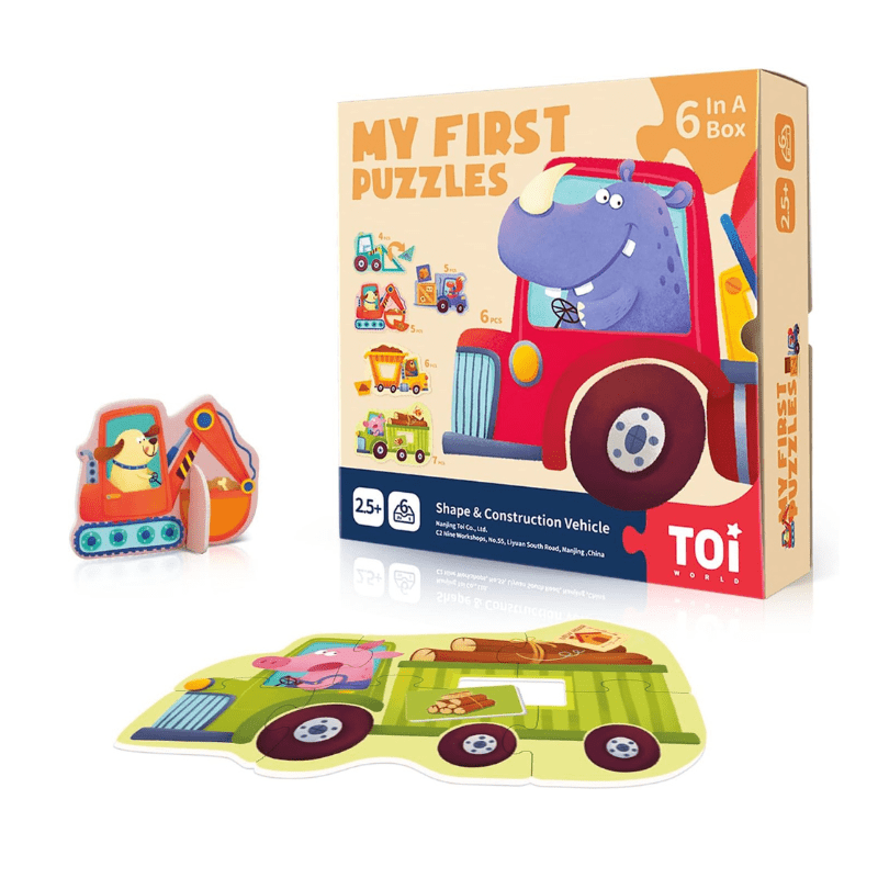 TOI World My First Puzzles Shape & Construction Vehicle 6 in 1 Puzzles - Explorers Gifts