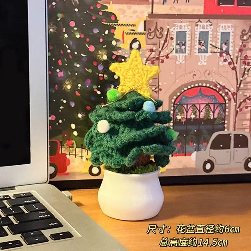 Hand-Knitted Yarn Christmas Tree in a Pot