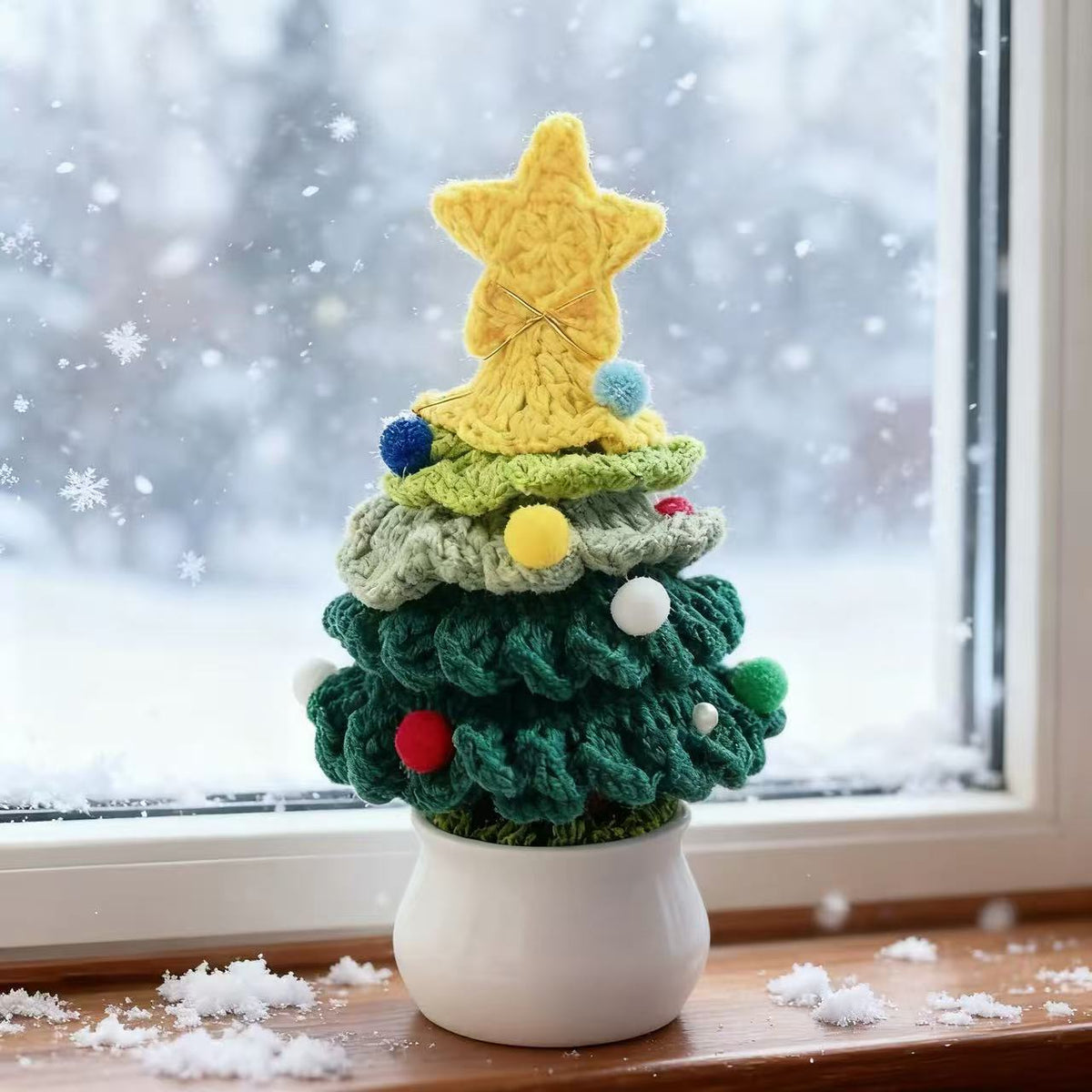 Hand-Knitted Yarn Christmas Tree in a Pot